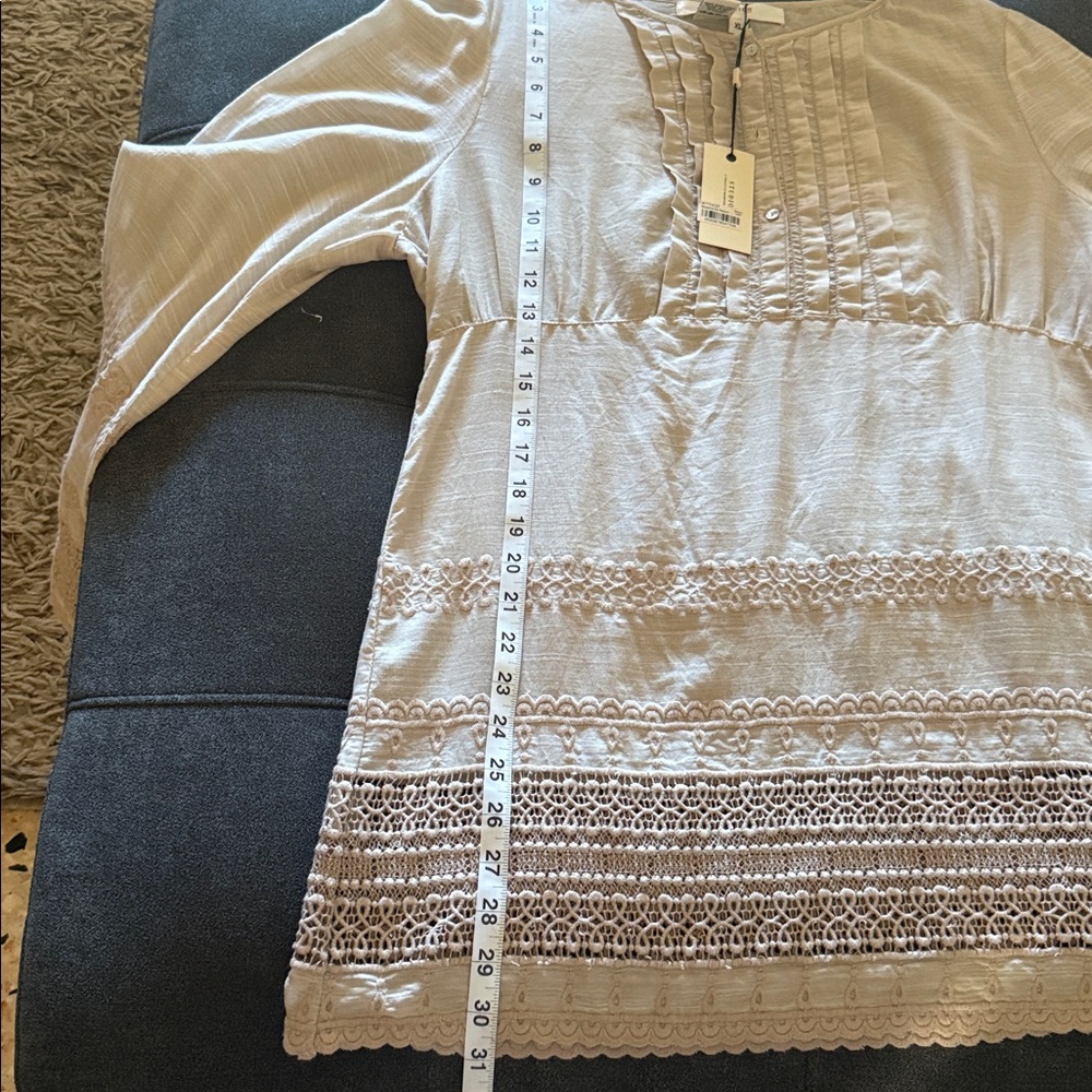 Studio M 100% Cotton Embroidered Beige Tunic NWT size XL - Picture 9 of 10